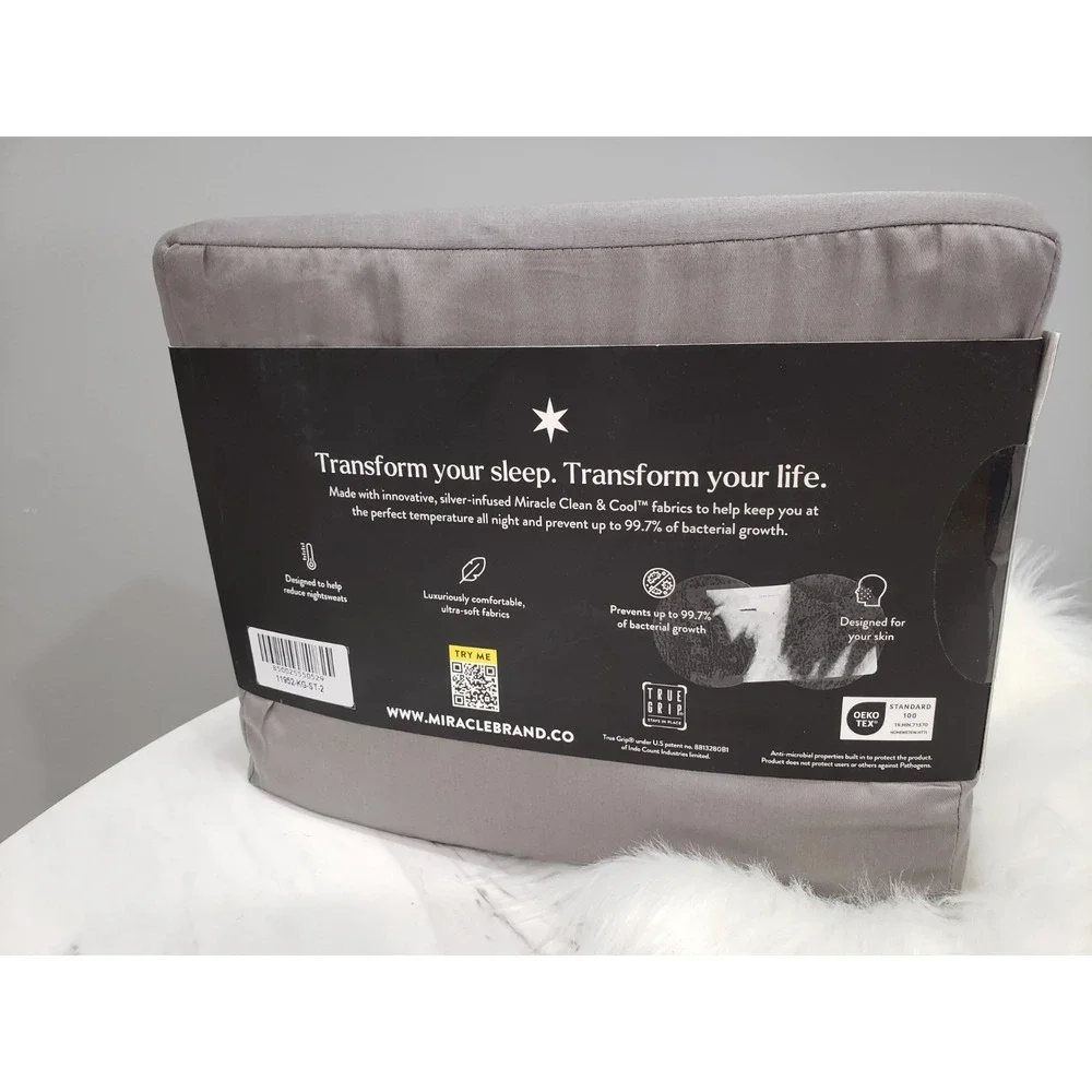 NEW Miracle Made Self-Cooling Self-Cleaning King Sheet Set Gray charcoal solid